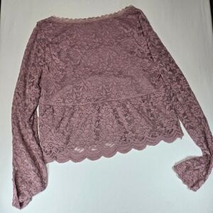 La Peche Floral Lace Peplum Top Mauve Purple Square Neck Long Sleeve XL NWT